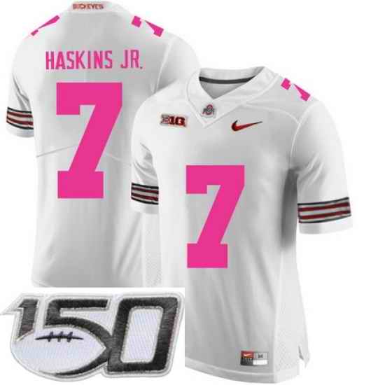 Ohio State Buckeyes 7 Dwayne Haskins White 2018 Breast Cancer Awareness College Football Stitched 150th Anniversary Patch Jersey